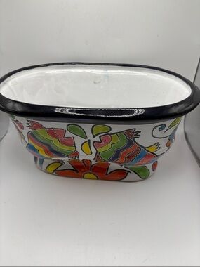 Talavera Colorful Hand-Painted Ceramic Planter - Multicolor Fish Design